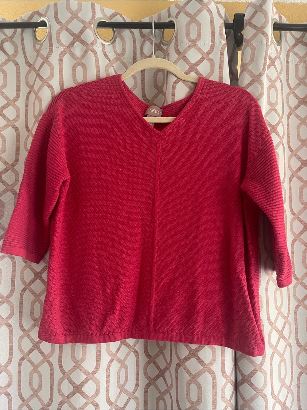 Chico's Raspberry Pink V-Neck Textured Sweater